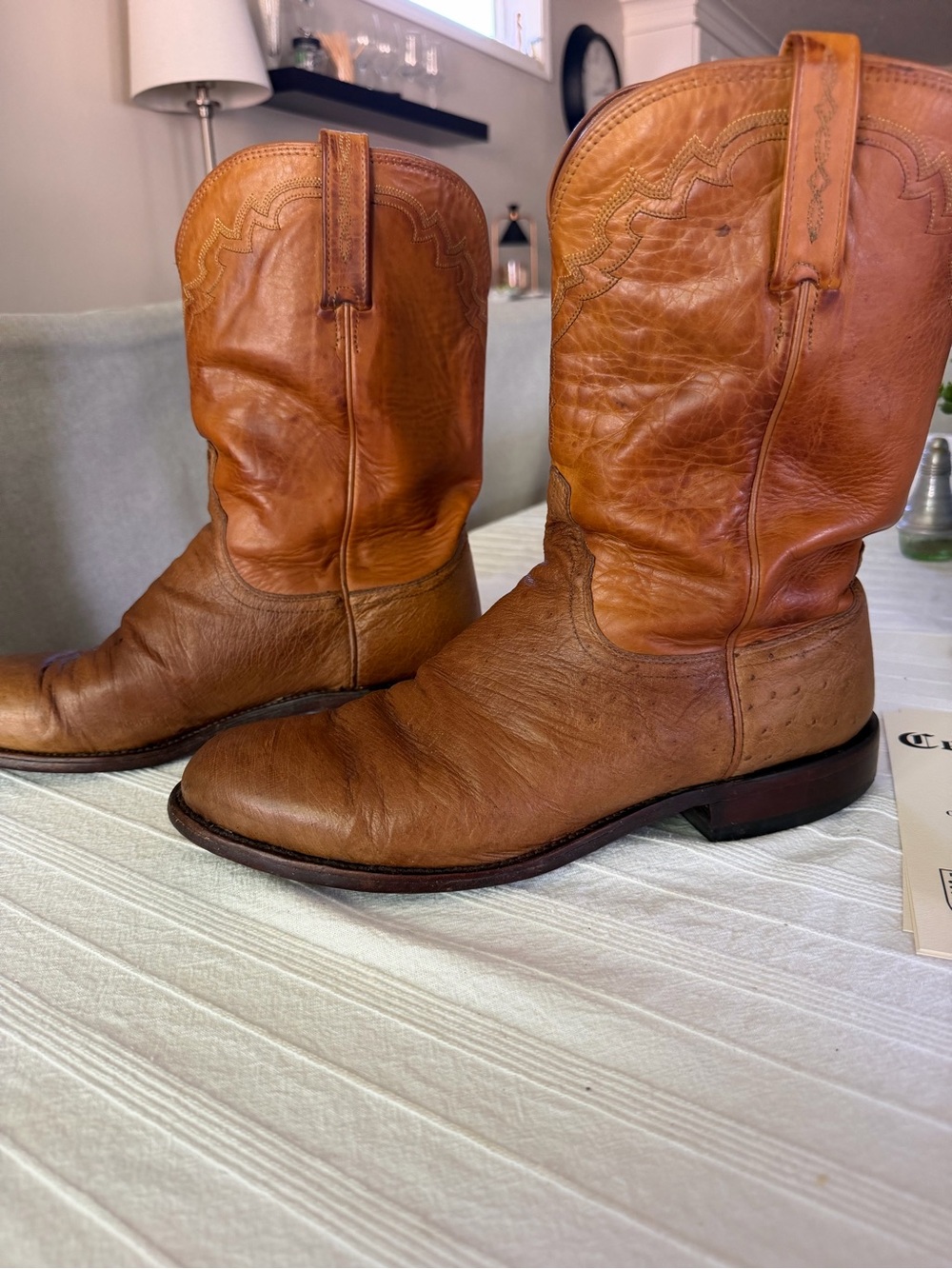 Lucchese Exotic Smooth Ostrich Leather Cowboy Boots 11EE